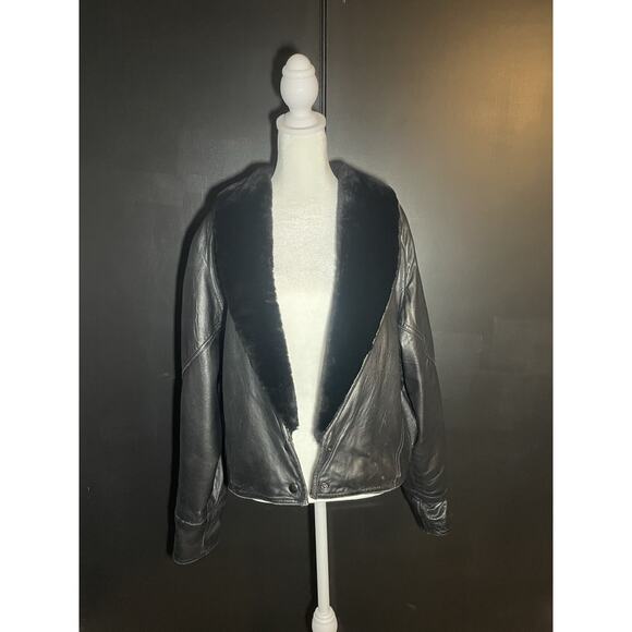 Vtg John Carlisle San Francisco Black Leather Jacket Shearling Collar 80s 90s M. - Picture 7 of 12